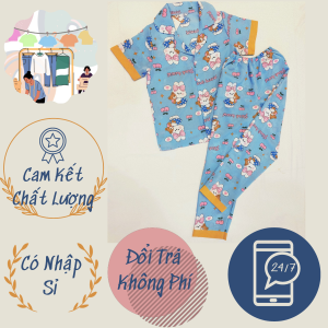 Đồ bộ ngủ Pyjama - Nam/Nữ - Xưởng may tại nhà - Xanh Dương Thỏ Tay Ngắn Quần Dài