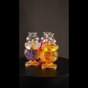 Glass Oil Lamp Butter Lamp for Buddha Worship Alloy Base Adjustable Lamp Wick Buddha Worshiping Lamp God of Wealth Lamp Explosion-Proof Lampshade