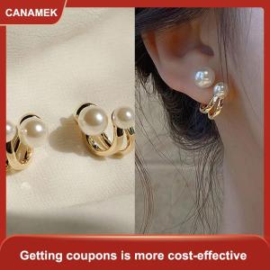 【CANAMEK 】 2021 Korean Luxury Pearl Earrings for Women Fashion Simple Pearl Stud Ear Clip