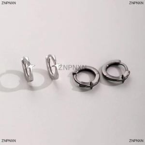[COD] ZNPNXN Four-pointed Star Cross Small Hoop Earrings For Men Women Hip Hop Retro Black -color Street Gothic Ear Jewelry