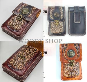 ซองหนังมือถือ เคสมือถือวินเทจ 🔷หนังแท้งานแฮนด์เมด แบบร้อยเข็มขัด🔺VINTAGE BAG CASE🔺ส่งไวจากไทย✅