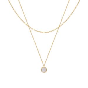 2 Layers Chain A Set Natural Shell Pendant Necklace • 18K Gold Waterproof Non Tarnish Jewelry • 316L Stainless Titanium Steel Necklaces for Women  NL130