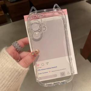 S case เคสใสหูแมว เคสใสนิ่ม เคสกันกล้อง สำหรับรุ่น iphone11 12 13 14 15 16 16promx 16plus 11pro 13pro 15pro 14pro 16pro 12proMax 14proMax 15proMax 16proMax 14plusไอโฟน13 promax