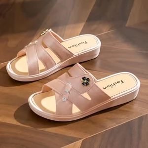 [Free Shipping] Womens high-heeled slippers for summer thick-soled fashionable non-slip soft-soled elegant wedge sandals for home use