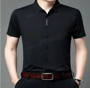 【HOT】Mens Ice Silk Short-Sleeved Shirt Breathable Mesh Quick Drying Short Sleeve Business Commuter Thin Top