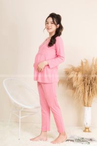 Bộ Bầu Mặc Nhà Chất Liệu 100% Cotton Mềm Mạị Vạt Chéo Đồ Bầu Sau Sinh Có Khóa Mở Cho Con Bú Và Chun Chỉnh Bụng Bella Mama
