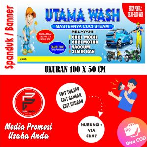 Spanduk Steam Motor dan Mobil / Banner Steam Motor dan Mobil / Spanduk Ukuran 100 x 50 cm