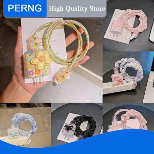 [PERNG] Tehe For IPhone 17 Charger Protector Case Cover 18W 20W Pink Cute Bow Anti Break Scratch Proof Charger Cable Protective Rope Winder