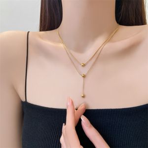 GL 18K GOLD Titanium steel Fashion simple double-layer lucky bead necklace N8336