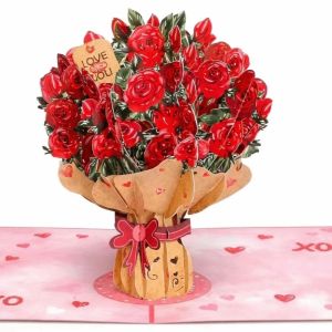 GBDSVD Lavender 3D Pop Up Flower Bouquet Card Romantic Rose Pop-Up Valentines Day Cards Surprise Detachable Stereo Bouquet Postcard Mothers Day