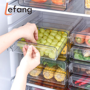 Refrigerator Freezer Food Storage Box Drawer Stackable Kitchen Pantry Cabinet with Handles Food Container