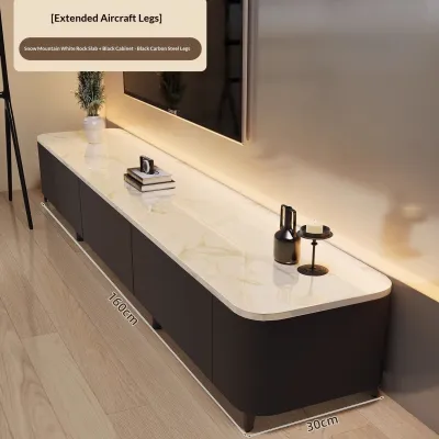 [SG] Space-Saving Corner TV Console Solid Rubberwood with Sintered Stone Countertop Italian Modern Design Fully Assembled Living Room Cabinet for Small Space