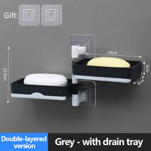 Rotating Soap Box Rack 2/3/4 Layer Hanging Self-Adhesive Soap Dish Rack Box for Bathroom & Kitchen