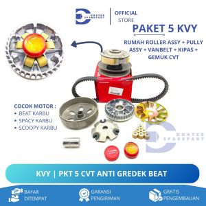 KVY (PAKET 5 CVT) RUMAH ROLLER ASSY + PULLY ASSY + VANBELT + KIPAS + BONUS GEMUK / BEAT SCOOPY KARBU