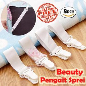 Beauty 1SET + FREE 1SET ( isi 8 pcs ) Pengait sprei Karet Jepitan Sudut Sprei / Penjepit Sprei / Pengait Sprei / Karet Penjepit Ujung Sprei Bed Sheet Buckle Clip Blankets Holder Elastic Fastener Gripper - White / Putih