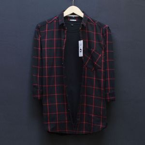 Kemeja Flannel Pria Motif Kotak-Kotak Lengan Panjang Gaya Bisnis