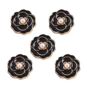 GONUUWGL 5PCS Camellia Flower Rose Pearl Buttons Vintage Alloy Clothing Button Apparel Decoration White Sewing Button Clothing Sewing