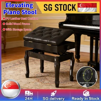 Piano Chair Keyboard Music Stool Height Adjustable Solid Wood with Storage Box Leather Black