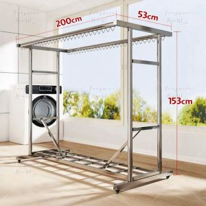 Happy🩵(พร้อมส่ง Cod)ราวตากผ้าสแตนเลสสตีล ราวแขวนเสื้อผ้าตั้งพื้น  มีห่วงกันลม มาพร้อมชั้นวางรองเท้า มีล้อเคลื่อนย้ายสะดวก ประหยัดพื้นที่ โครงสร้างเสา4ด้านมั่นคงแข็งแรง