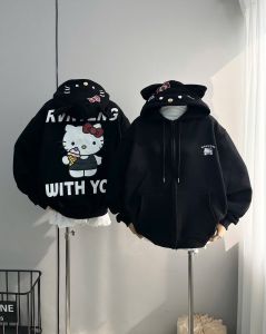 Áo Khoác Hoodie Hello Kitty Có Túi Trong In WITH – Áo Tai Mèo Form Rộng