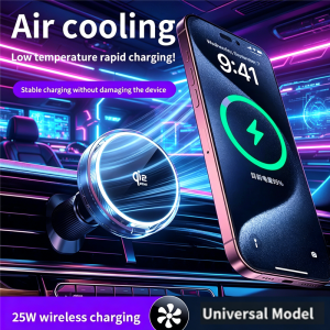 Bộ sạc không dây từ tính trên ô tô Qi2.2 25W Làm mát không khí Giá đỡ điện thoại ánh sáng RGB cho Magsafe iPhone 17 16 15 14 13 12 Sạc nhanh2026