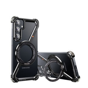 OATSBASF Minimalist Bumper Phone Case for Samsung Galaxy S25 Ultra /Galaxy S24 Ultra with 360° Rotation Ring Military-grade Protection