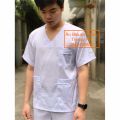 Áo blouse trắng nam cổ tim - áo blu tá, dược sĩ, bác sĩ phẫu thuật trắng nam. 