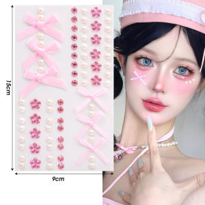 ริบบิ้นพลอยเทียม3D Stiker Wajah โบว์ติดเพชรแวววาวแผ่นรอยสักชั่วคราวกาวอะคริลิคด้วยตนเองสติกเกอร์ติดรอยสักชั่วคราวรูปลอกศิลปะร่างกายแบบ DIY สำหรับงานเลี้ยงแต่งหน้าปีใหม่สติกเกอร์ตกแต่งเล็บ