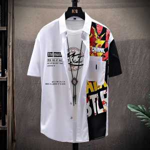 KIYOO- KEMEJA PRIA KEREN LENGAN PENDEK CASUAL MOTIF MUSIC TERBARU