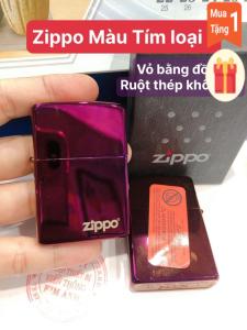 Bật Lửa Hộp quẹt Zippo USA Màu Tím loại trơn bóng Vỏ đồng có tem đỏ