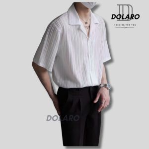 Áo sơ mi nam tay ngắn thương hiệu DOLARO chất lụa xốp mềm cổ vest dáng vừa mang basic dễ phối đồ