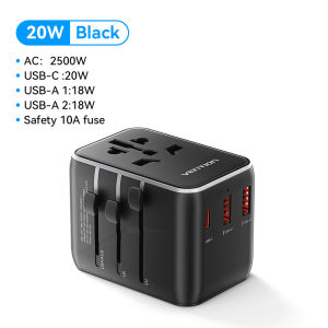 Vention 20W Global universal travel adapter Plug AC + USB 2 in 1 Fast Charging Power Wall Charger ตัวต่อ ปลั๊ก 3 ขา Type-C and Dual USB A Port ปลั๊กไฟต่างประเทศ for iPhone 16 15 Pro Laptop PD Charger AU US EU UK ปลั๊กแปลง universal Socket