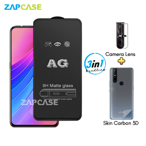 Vivo V15 pro PAKET 3in1 Tempered Glass Anti Glare Free Camera Lens dan Skin Carbon