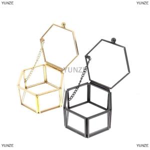 [COD] YUNZE กล่องเครื่องประดับแก้วรูปทรงเรขาคณิตกล่องใส่เครื่องประดับกล่องใส่แหวนจัดระเบียบเครื่องประดับ