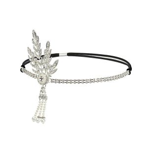 MKEB ยางยืด วินเทจ เพชรผ้าโพกศีรษะ Headpiece เจ้าสาว Gatsby Flapper ที่คาดผมไข่มุก อุปกรณ์แต่งตัว