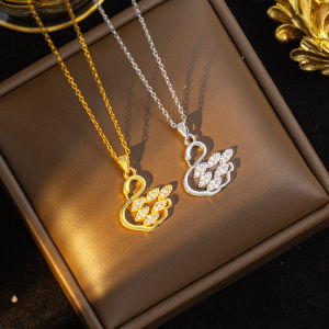 Fashion necklace pendant - Luxury and exclusive small-scale collar chain accessory  【钛钢】 爆款时尚满钻天鹅项链女小众镶锆精致轻奢毛衣链饰品