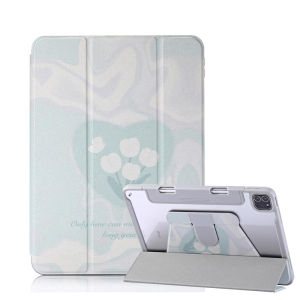 IPAD Case For Apple iPad 10.2/iPad 10Gen 10.9/iPad Air4 Air5/iPad Pro11/iPad9.7 Tulips Smart Case Trifold Cover Stand with Detachable Back Cover [Auto Sleep/Wake]