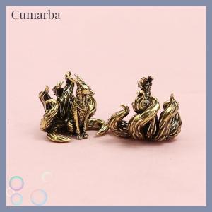 [Cumarba] Miniature Antique Brass Lucky Nine Tailed Fox Figurines Feng Shui Ornament Copper Animal Mini Office Desktop Crafts Home Decor