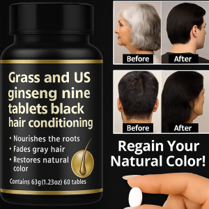 Grass And Geng Nine Black Tablets Black Hair Root Black Ginseng Nine Black Slices Reduce Gray Hair Nourishes Hair Chinese Medicine Black Prevent Hair 黑发乌参九黑片