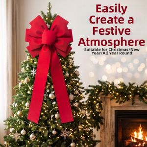 OKDEALS01 Long Streamers Christmas Tree Bow Decoration EVA Large Xmas Wreath Bow-knot Xmas Bow-knot Pendant Handmade Red Velvet Front Door Bow Christmas