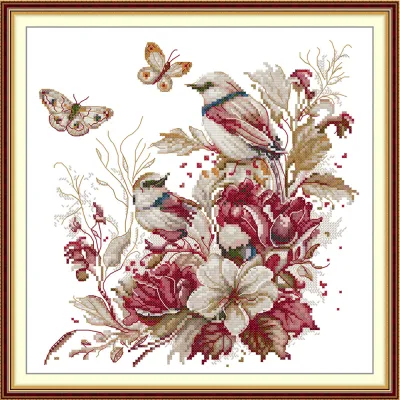 Cross Stitch Complete Set Full range of Autumn Bird Patterns Design 14CT 11CT Handmade Printed Unprinted White Cloth Fabric DIY Needlework Stamped Counted Cross Stitch Embroidery Kit for Wall Décor Handicrafts