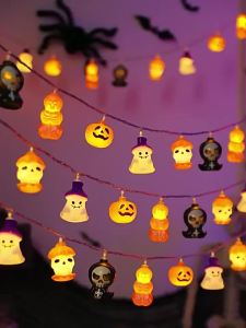 FFBH Halloween LED String Lights Pumpkin & Skull Decorative Lights Ghost Festival Yard‑Decoration Ghost Horror Atmosphere Lights 3H4K8