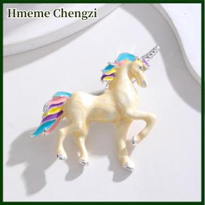 Hmeme Cartoon Unicorn Enamel Horse Brooches For Women Zodiac Animal Lapel Pins Casual Party Accessories New Year Gifts Friends