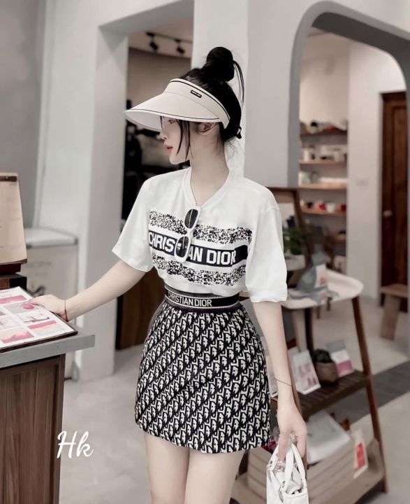 Sét váy áo phông và chân váy dập ly dáng dài | Shopee Việt Nam