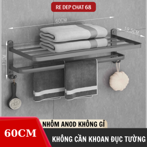 Giá Treo Khăn Nhà Tắm Dán Tường Lắp Đặt Không Cần Khoan Giàn Treo Khăn Nhà Tắm 2 Tầng Nhôm ANOD Chống Gỉ Chống Oxi Hoá