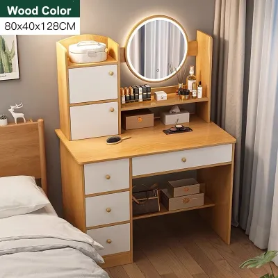 Topehome Dressing Table Home Vanity Table Make Up Desk With LED Mirror Bedroom Desk Small Apartment Storage Cabinet