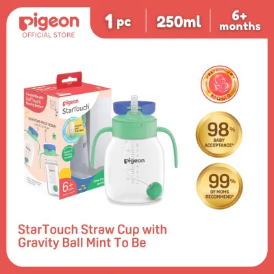 Pigeon Official StarTouch Straw Cup with Gravity Ball Mint To Be 250ml - BPA Free Spill Proof Promotes Oral Development 6+ Months