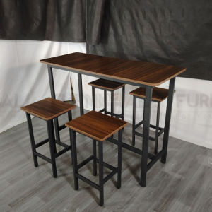 Furnimall 4 Feet Island Table Set Meja Makan with Melamine Wood 1+4 Modern Bar Dining cafe