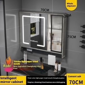 Solid Wood Bathroom Mirror Inligent Bathroom Mirror Changhong Glass Door Defogging Mirror Bathroom Wall Mounted Mirror Cabinet