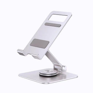 Adjustable Phone Tablet Stand Holder Aluminum Alloy Desktop Holder with 360 Degree Rotating Base Foldable Portable
